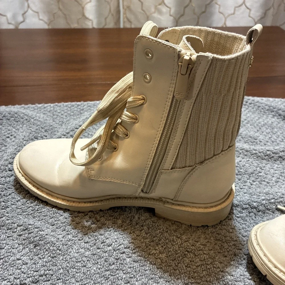 Sam Edelman Boots Girls Sz 3 Ivory Leather Combat Lug Sole Lace Up Zip